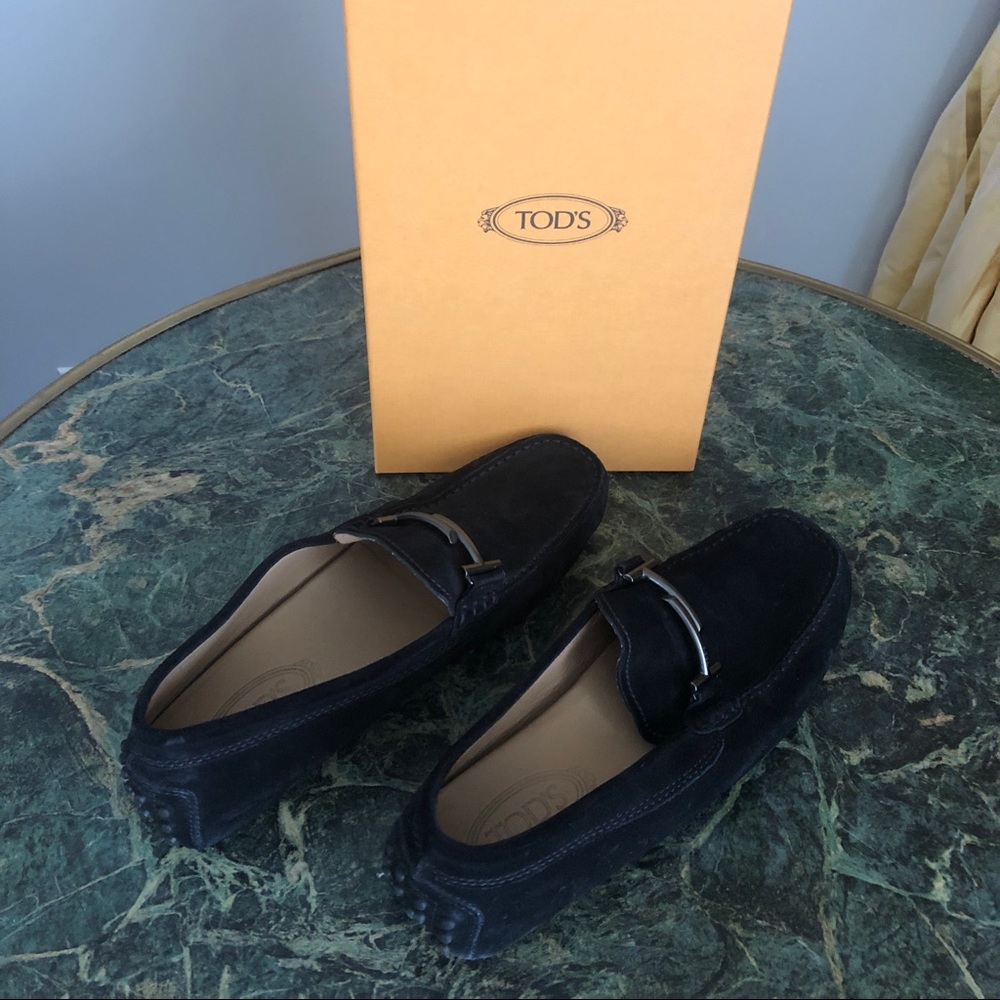 Tod’s Mens Black Suede Mocassines,S.7.5,Excellent